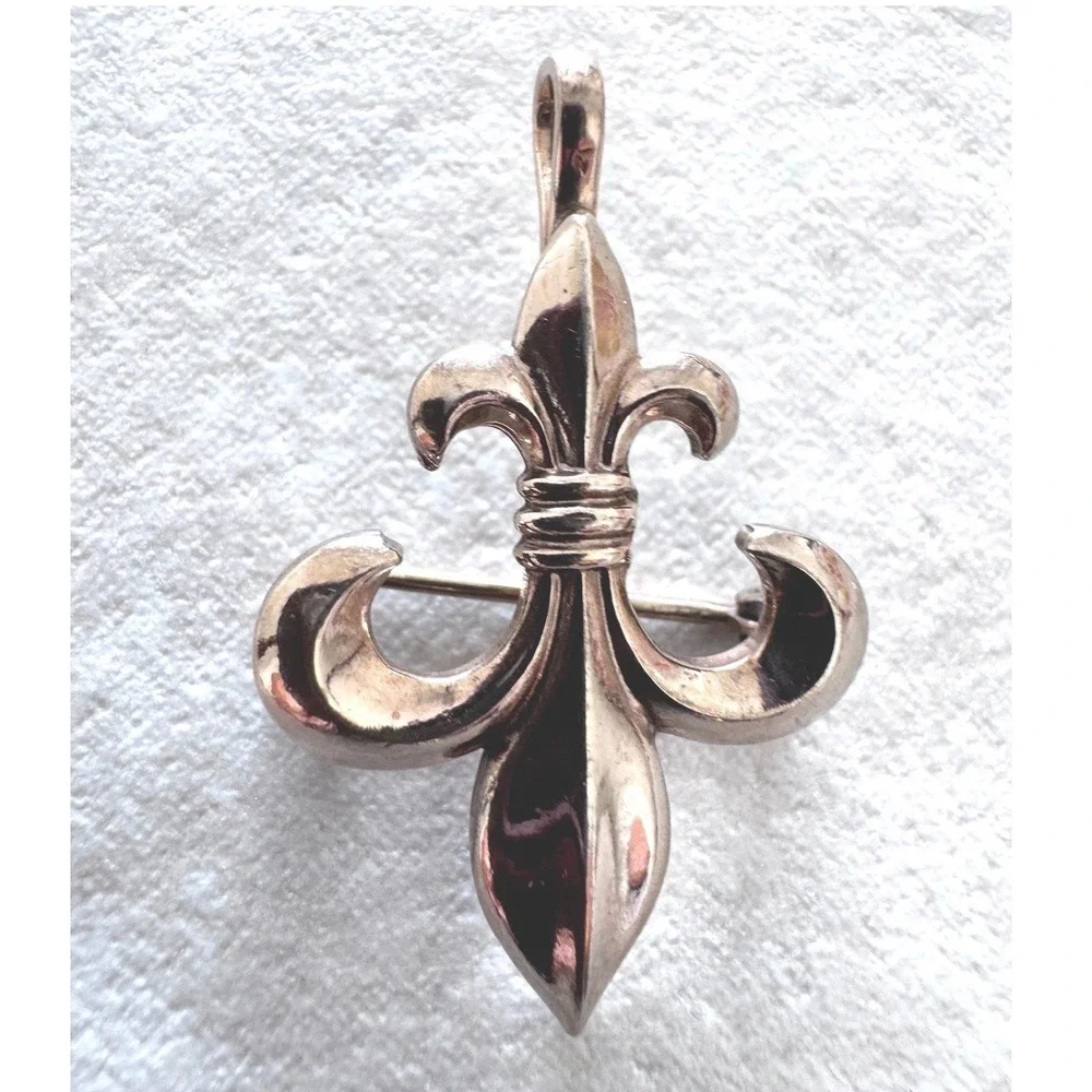 Vintage 12K RGP Gold Filled Fleur De Lis Brooch Pendant Convertible Pin